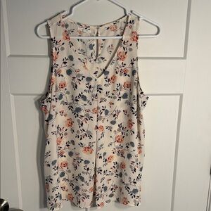 Maurices Cream Floral V-Neck Sleeveless Blouse with Blue & Coral Print